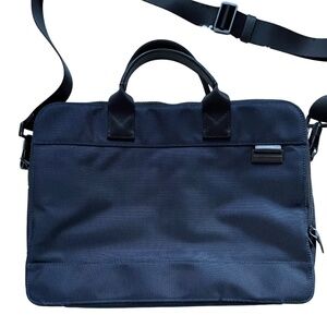 Michael Kors Nylon Leather Slim Travis Briefcase Navy Computer Case with Strap